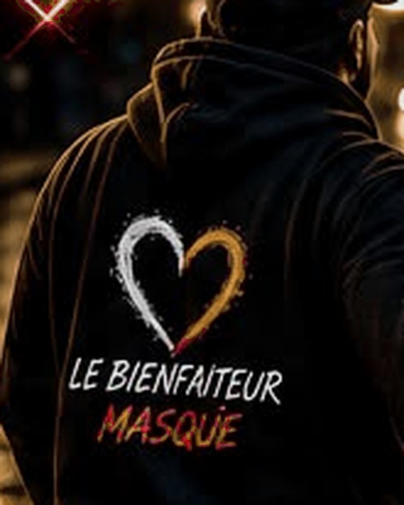 Un membre de l’équipe de dos, en sweat floé Le Bienfaiteur Masqué.